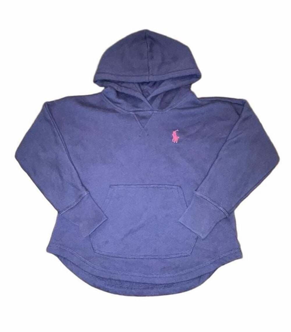 Ralph Lauren Kids Navy Blue Pullover Hoodie with Pink Pony Embroidery Size S (7)